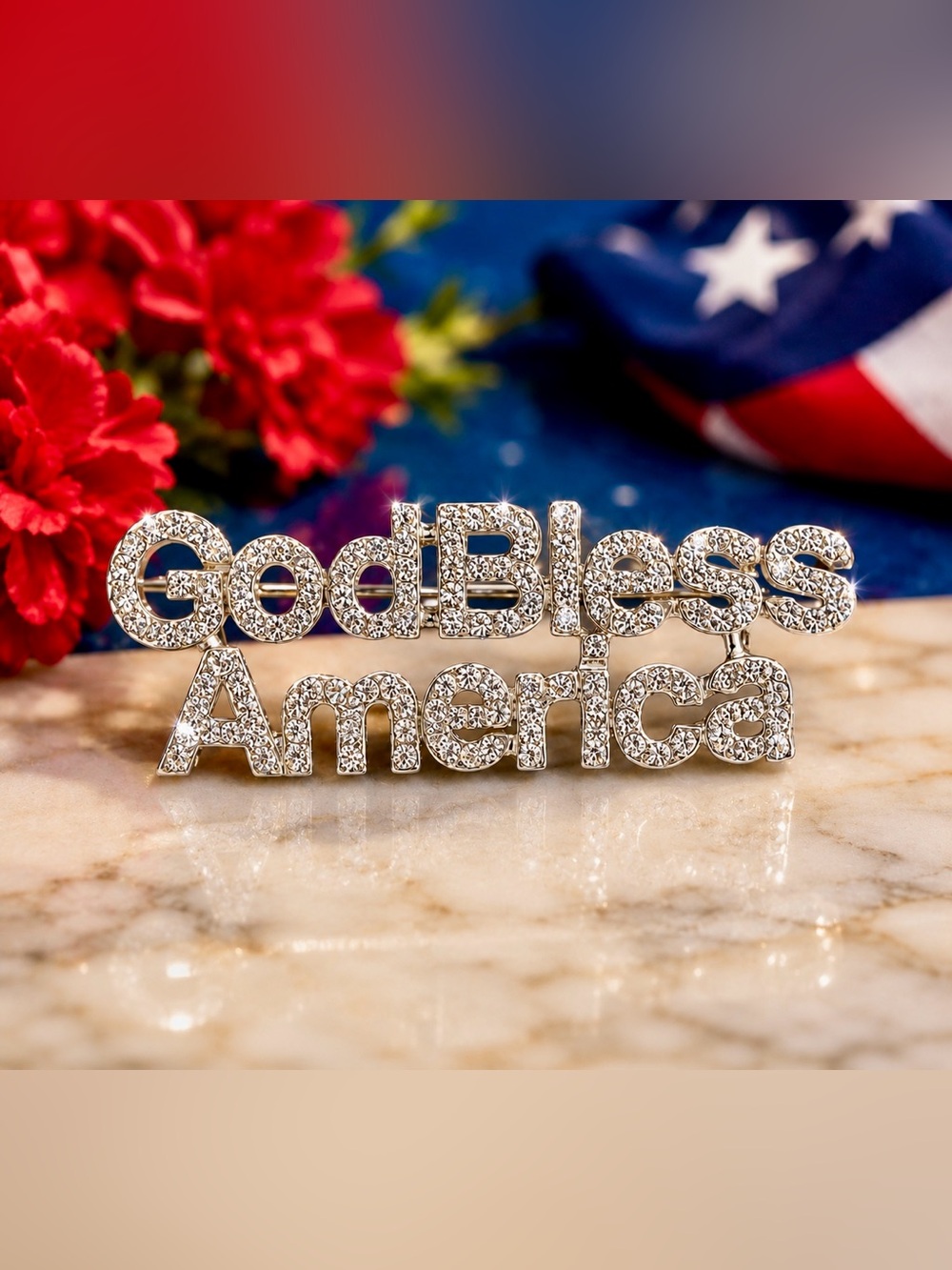 Sparkling 'God Bless America' Brooch